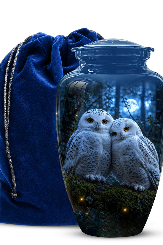 Snowy Owl Cremation Urn - Majestic Blue Memorial Urns For Human Ashes