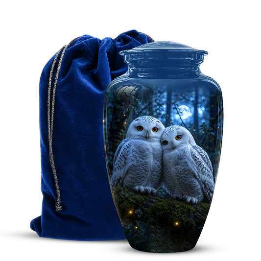 Snowy Owl Cremation Urn - Majestic Blue Memorial Urns For Human Ashes