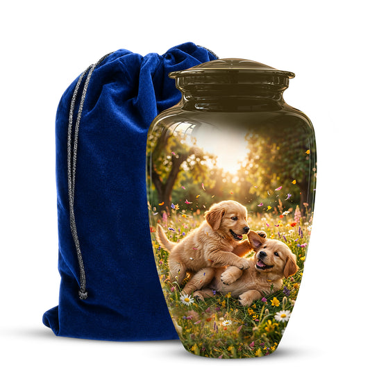 Cute Playing Puppies Memorial Urn - Custom Urns For Dog Friends Ashes