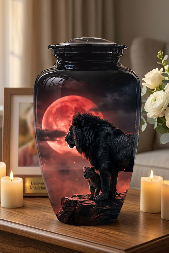 Lion With Cub Cremation Urn - Blood Moon Urns For Human Ashes