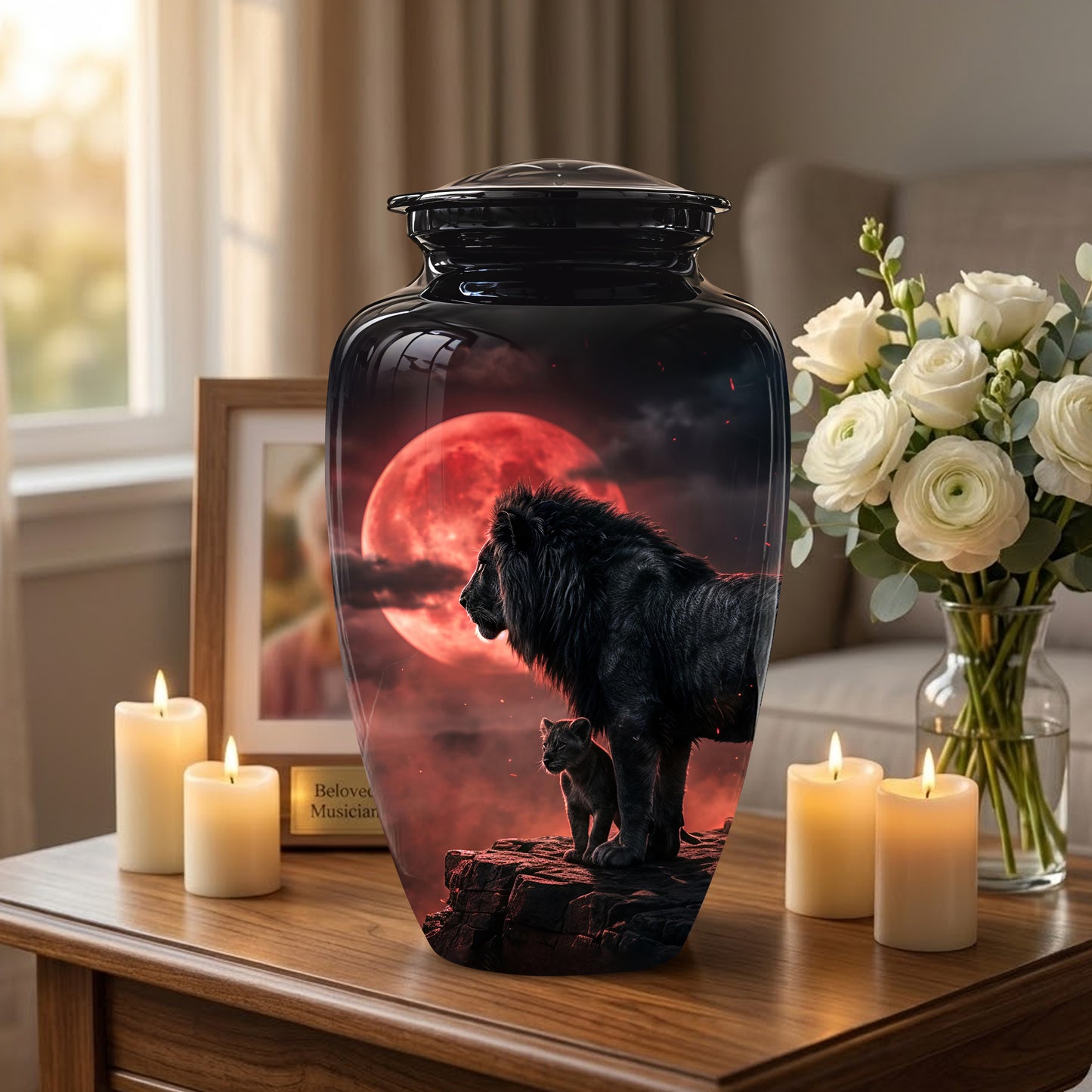 Lion With Cub Cremation Urn - Blood Moon Urns For Human Ashes