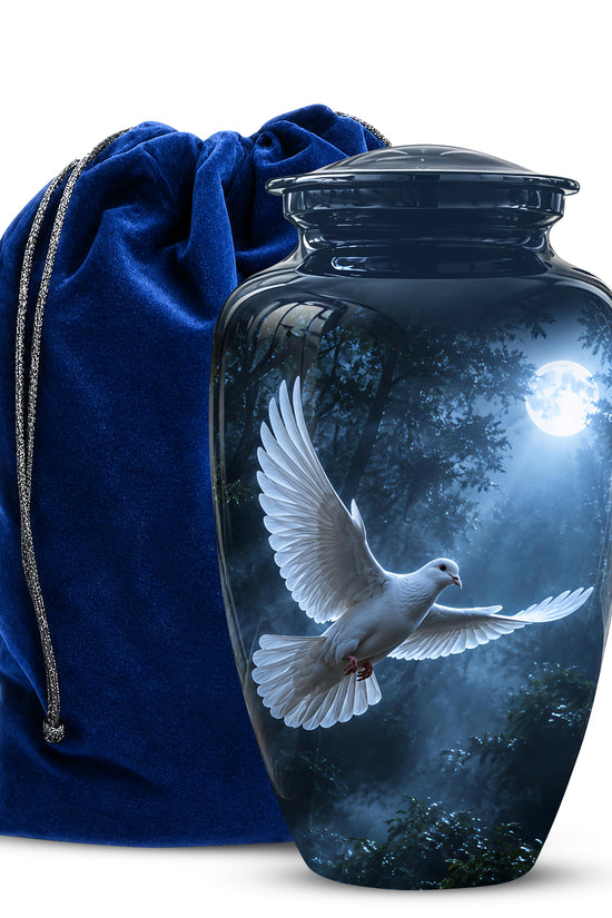 White Flying Dove Cremation Urn - Night Moon Memorial Urns For Ashes