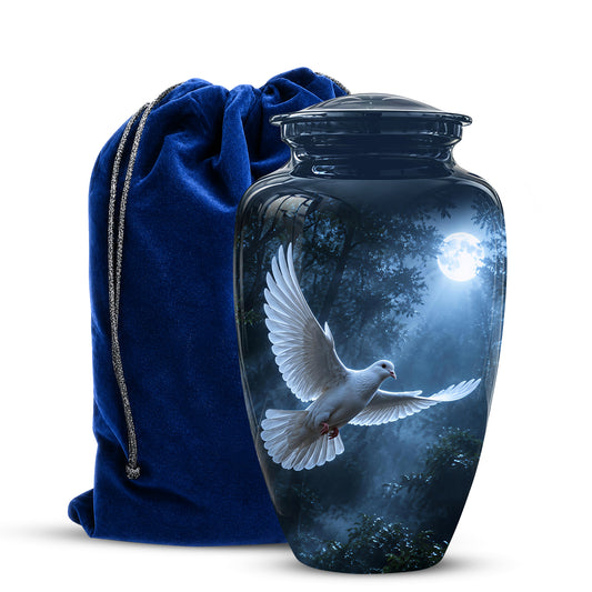White Flying Dove Cremation Urn - Night Moon Memorial Urns For Ashes