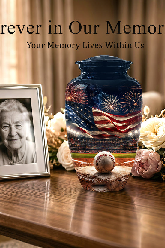 Patriotic Baseball Cremation Urn - Personalized Memorial Urns For Athletes