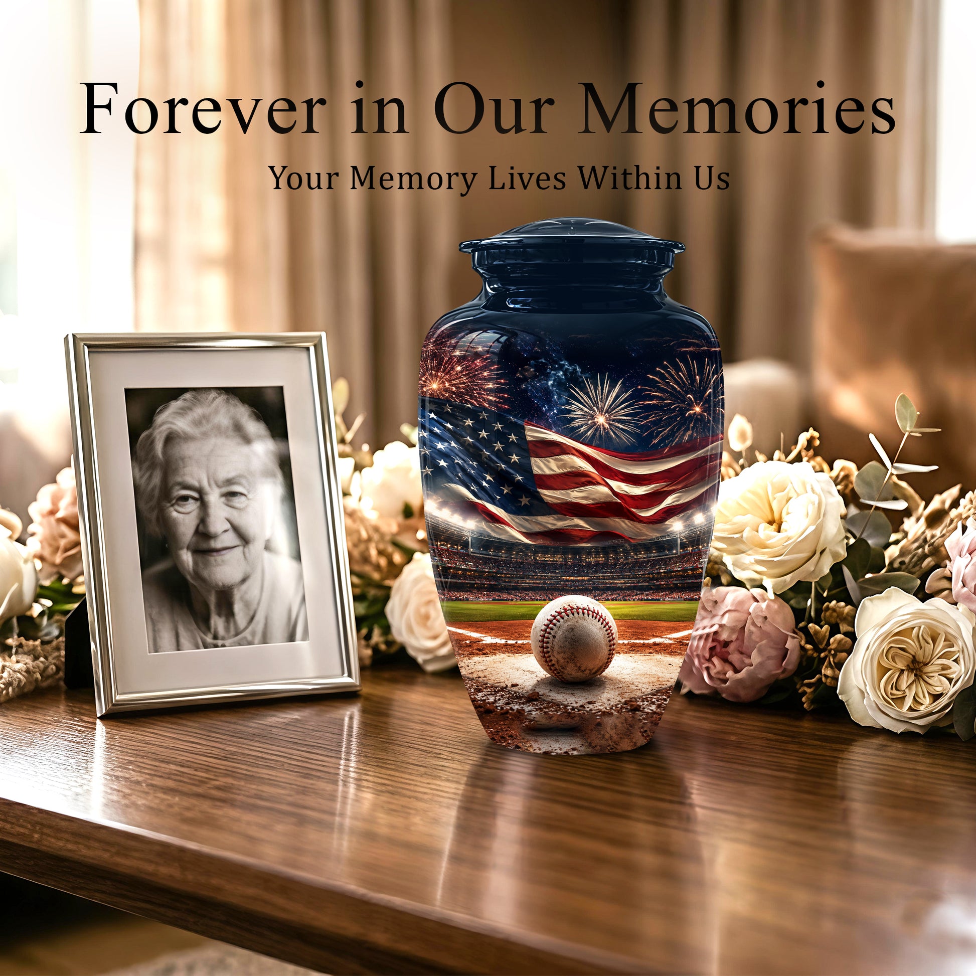 Patriotic Baseball Cremation Urn - Personalized Memorial Urns For Athletes