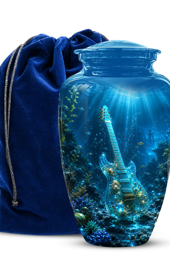 Underwater Guitar Themed Urn -Peaceful Memorial Tribute Urns For Ashes