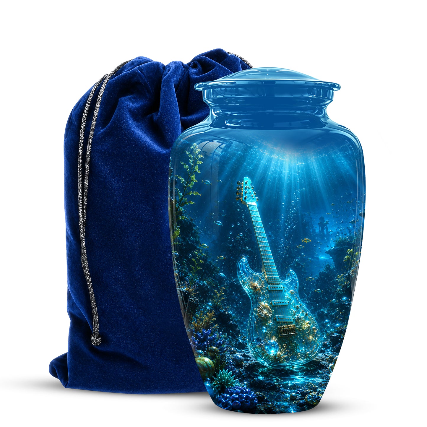 Underwater Guitar Themed Urn -Peaceful Memorial Tribute Urns For Ashes