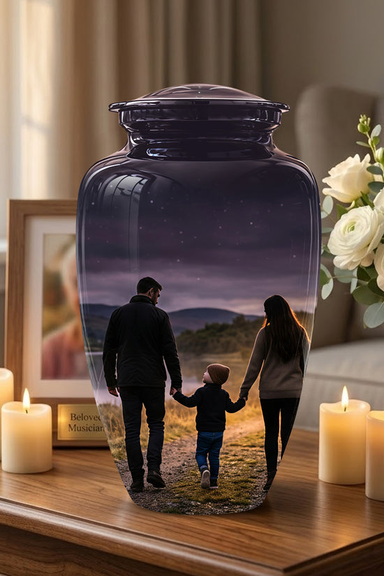 Dad, Son & Mom Cremation Urn - Artistic Night Burial Urns For Human Ashes