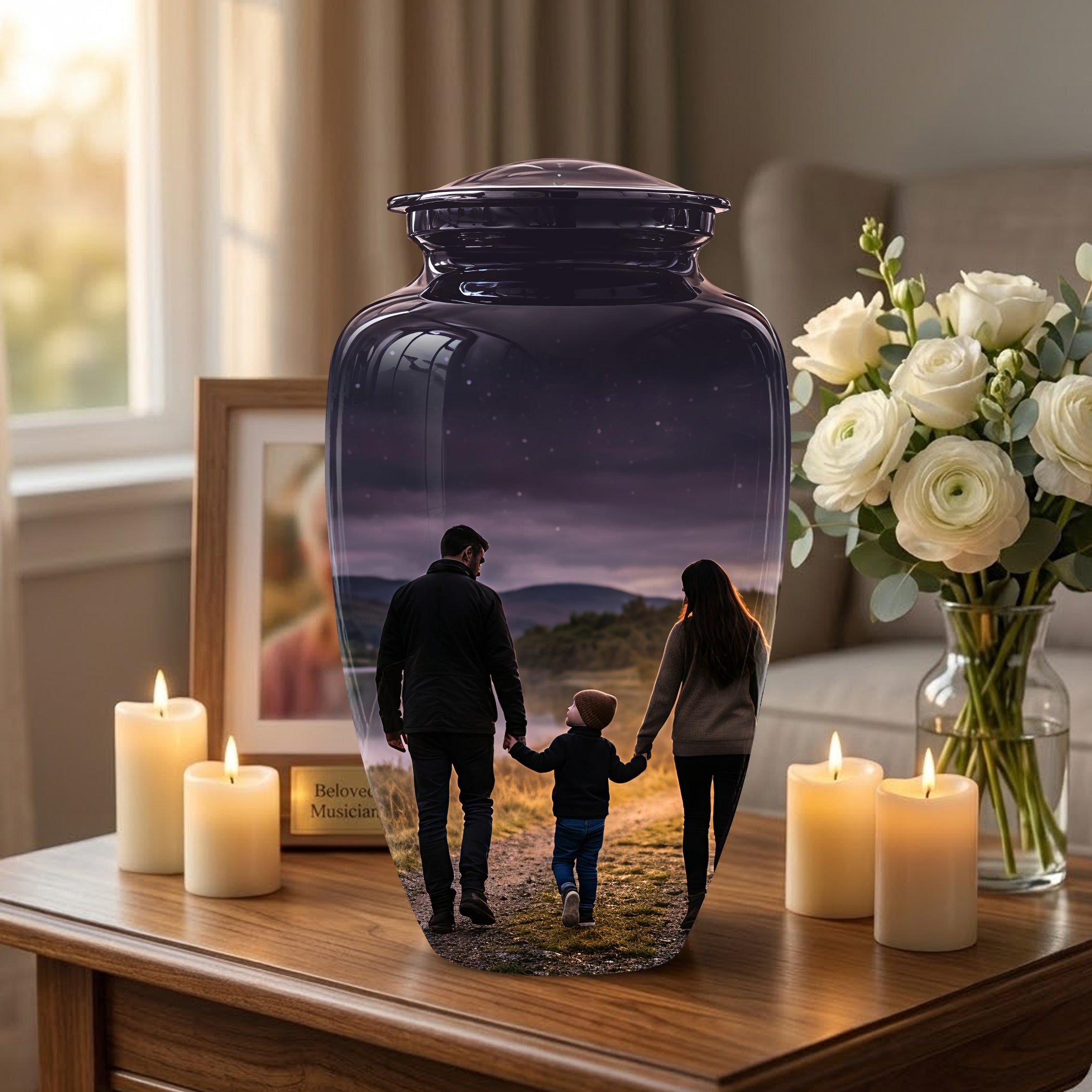Dad, Son & Mom Cremation Urn - Artistic Night Burial Urns For Human Ashes
