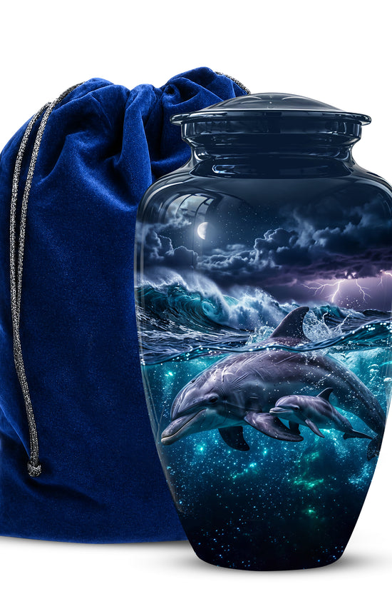 Dolphin Cremation Urn for Ashes –  Beautiful Ocean Storm Memorial Art