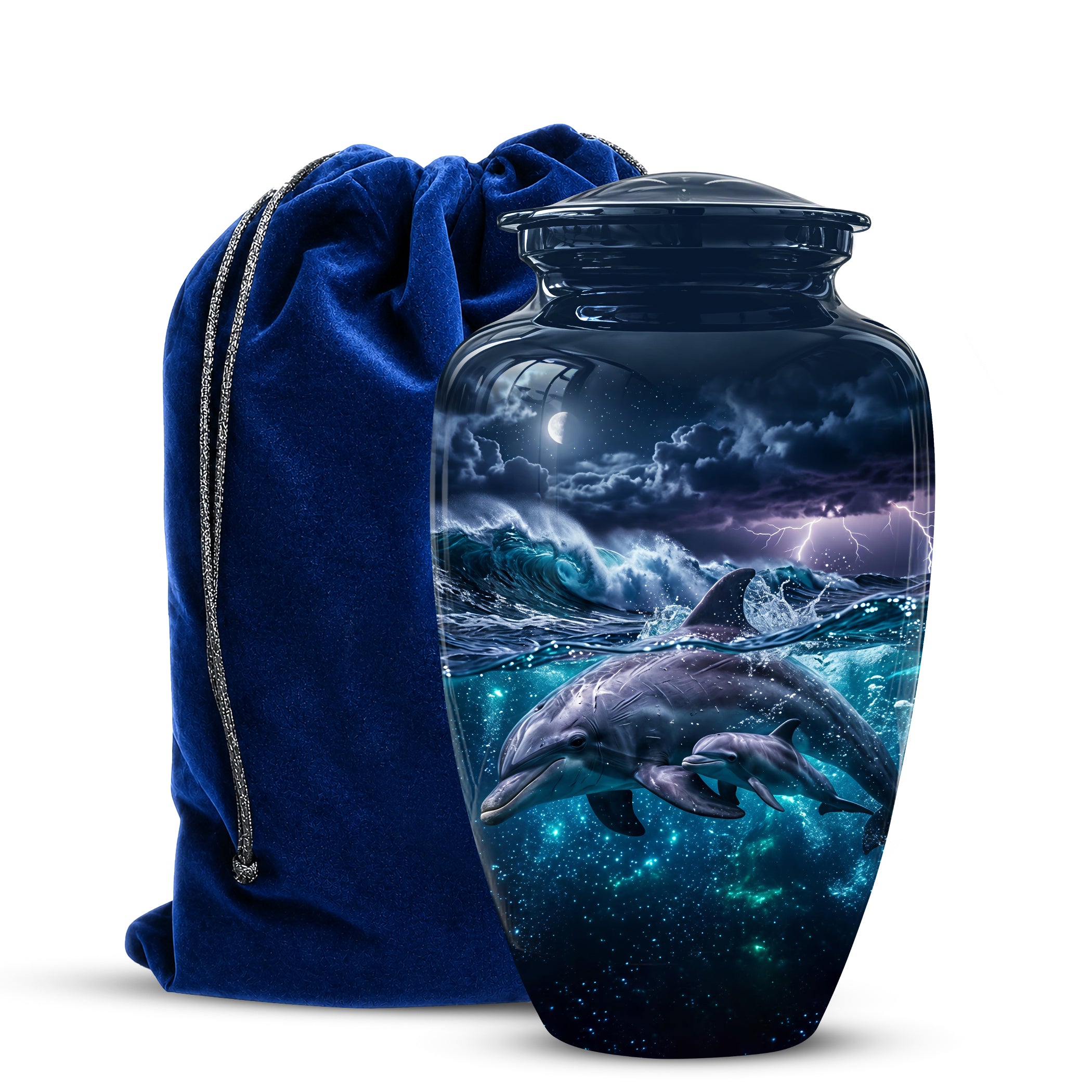 Dolphin Cremation Urn for Ashes –  Beautiful Ocean Storm Memorial Art