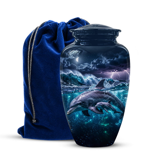 Dolphin Cremation Urn for Ashes –  Beautiful Ocean Storm Memorial Art
