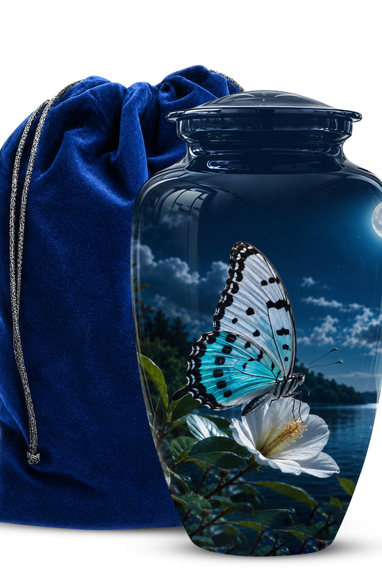 Colorful Butterfly On Flower Urn For Mom - Moonlight Memorial Urns