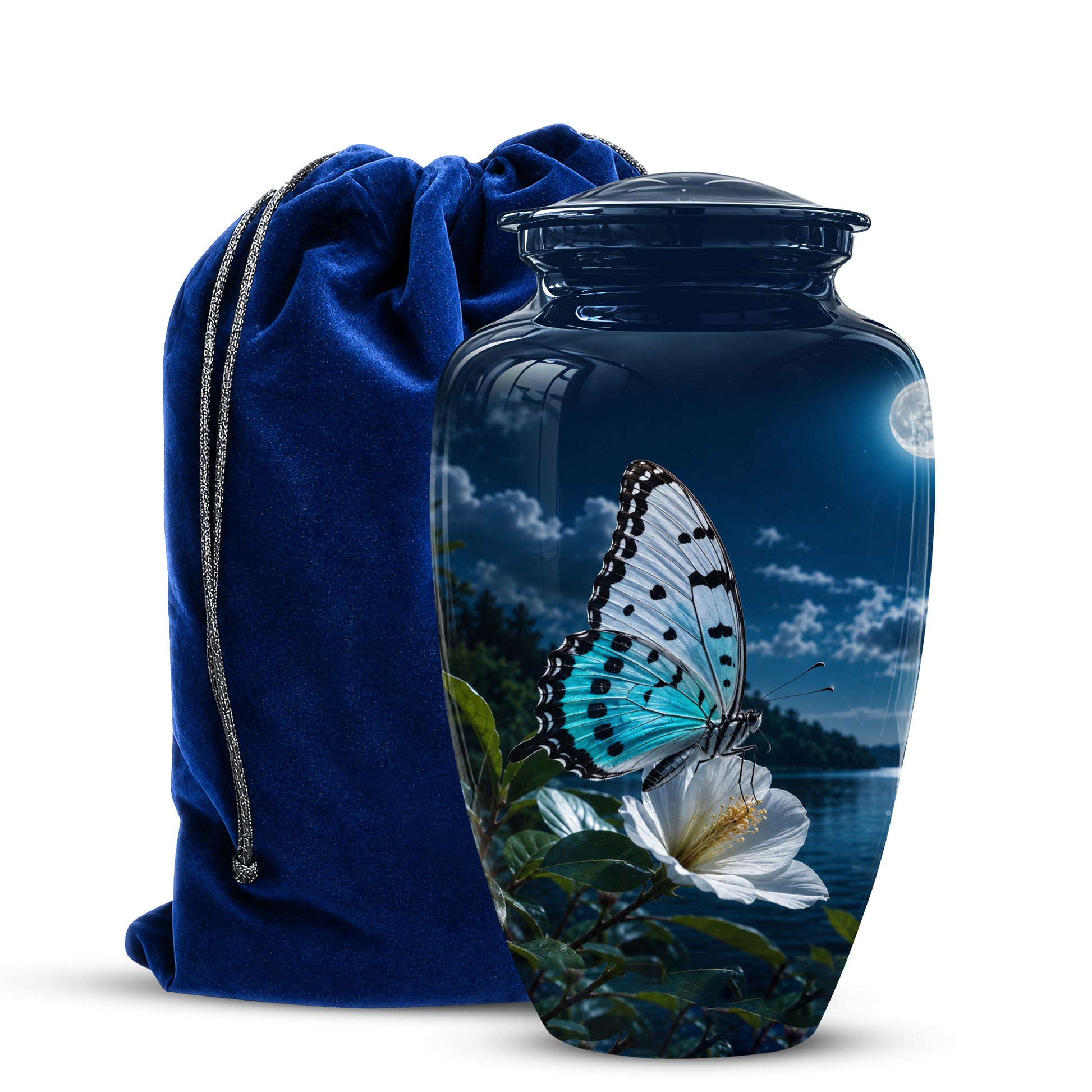 Colorful Butterfly On Flower Urn For Mom - Moonlight Memorial Urns