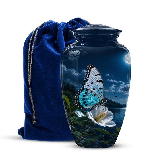 Colorful Butterfly On Flower Urn For Mom - Moonlight Memorial Urns