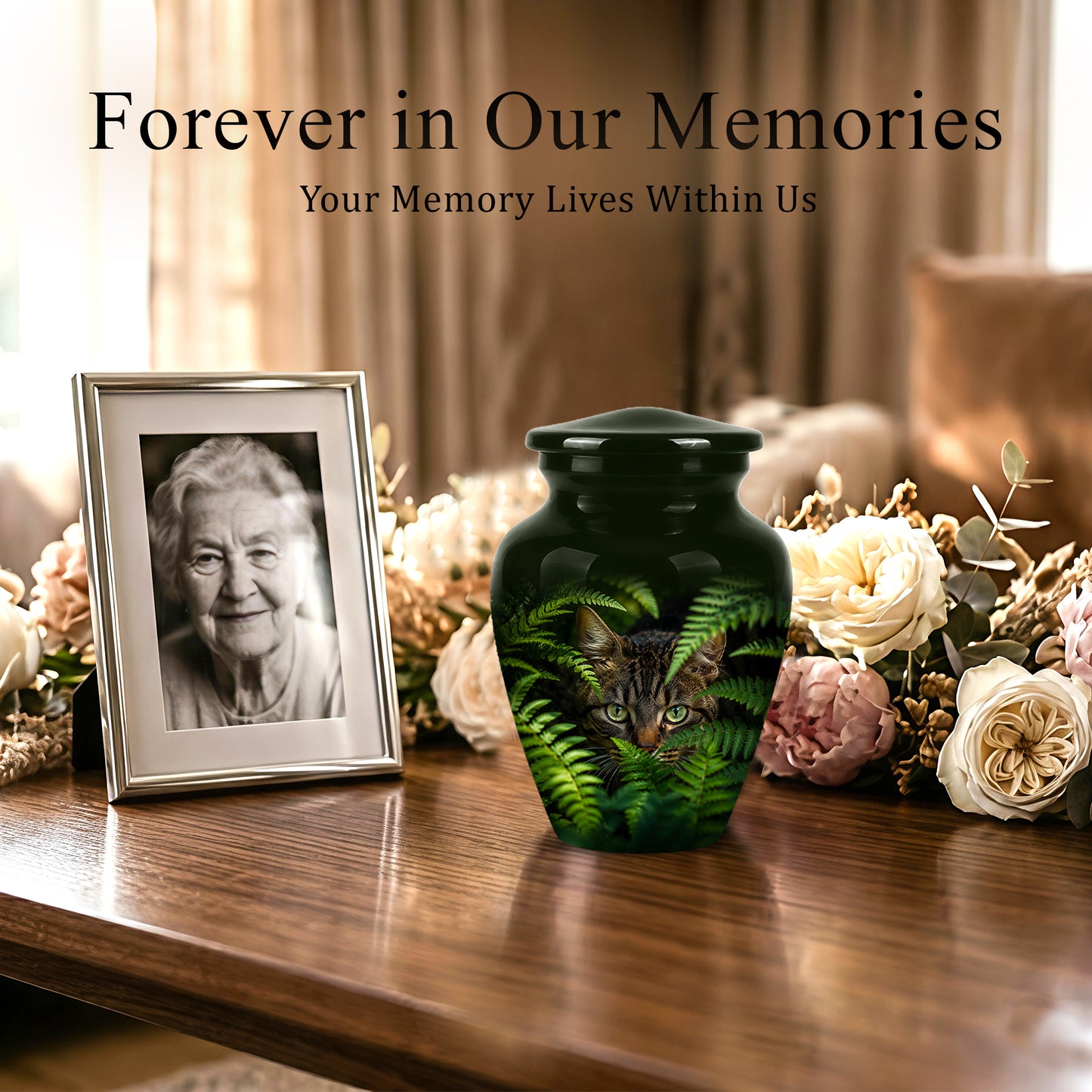 Cat Cremation Urns For Ashes - Personalized Black Pet Burial Urns