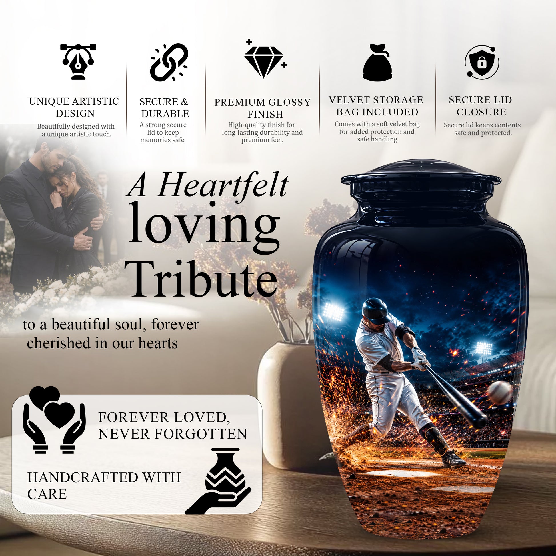 Elegant Baseball Funeral Urn - Decorative Burial Urns For Human Ashes