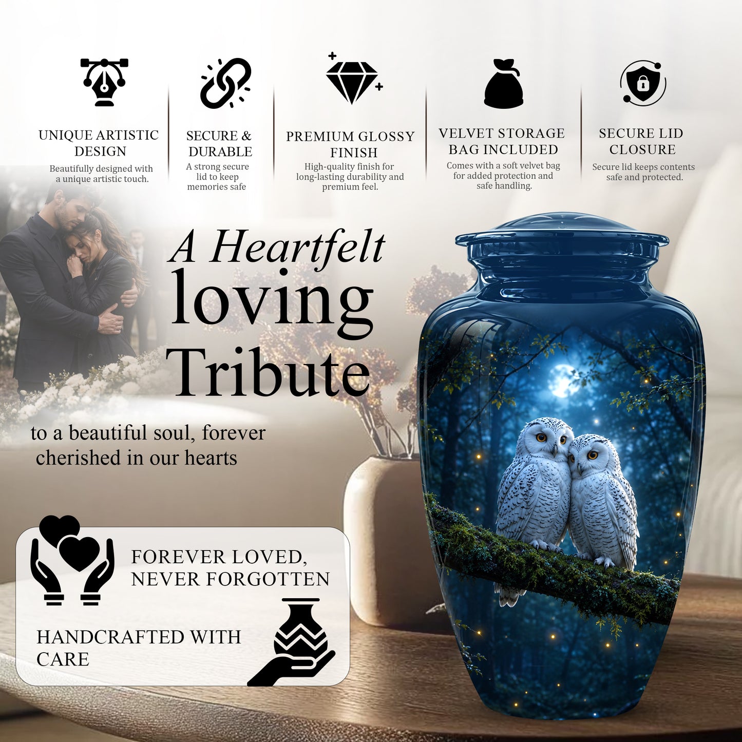 Starry Night Couple Owl Funeral Urn - Owl Funeral Urns For Loved Ones