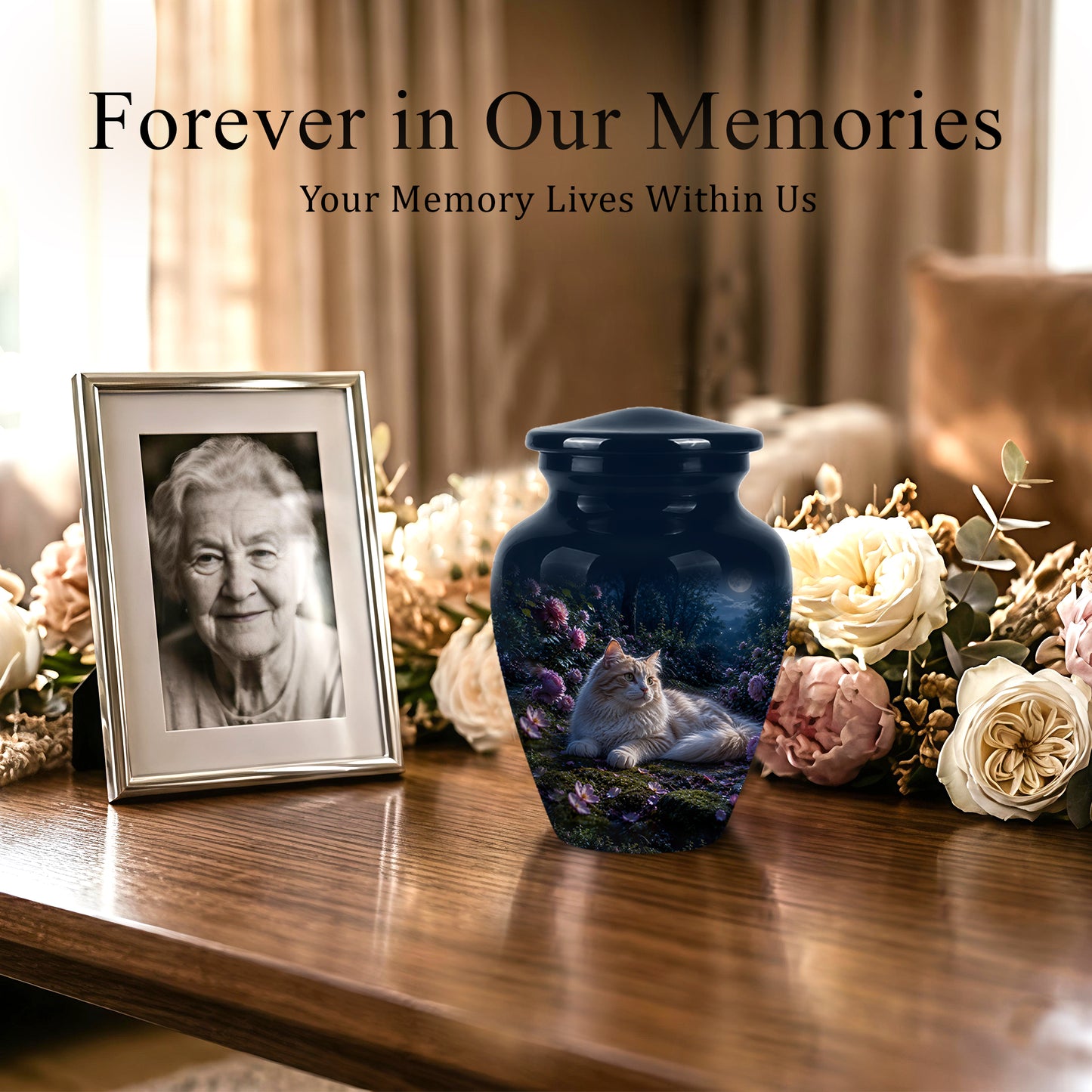 White Cat Memorial Urn - Beautiful Eternal Rest Urns For Pet Ashes