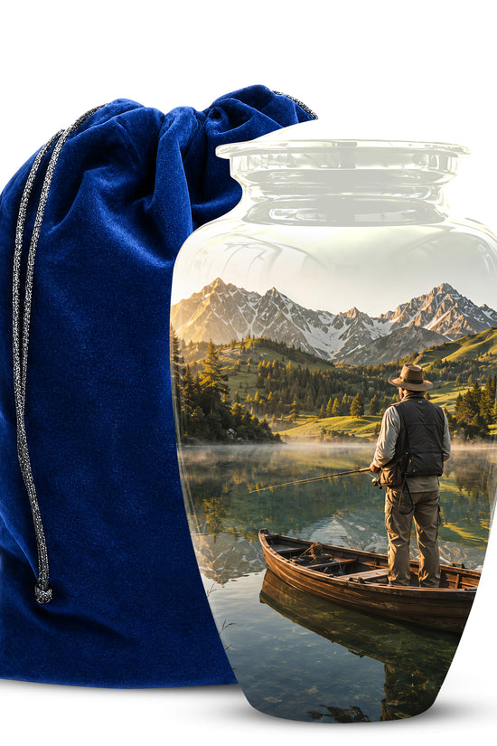 Fishing Cremation Urn - Artistic Landscape Fishing Urns For Dad Ashes