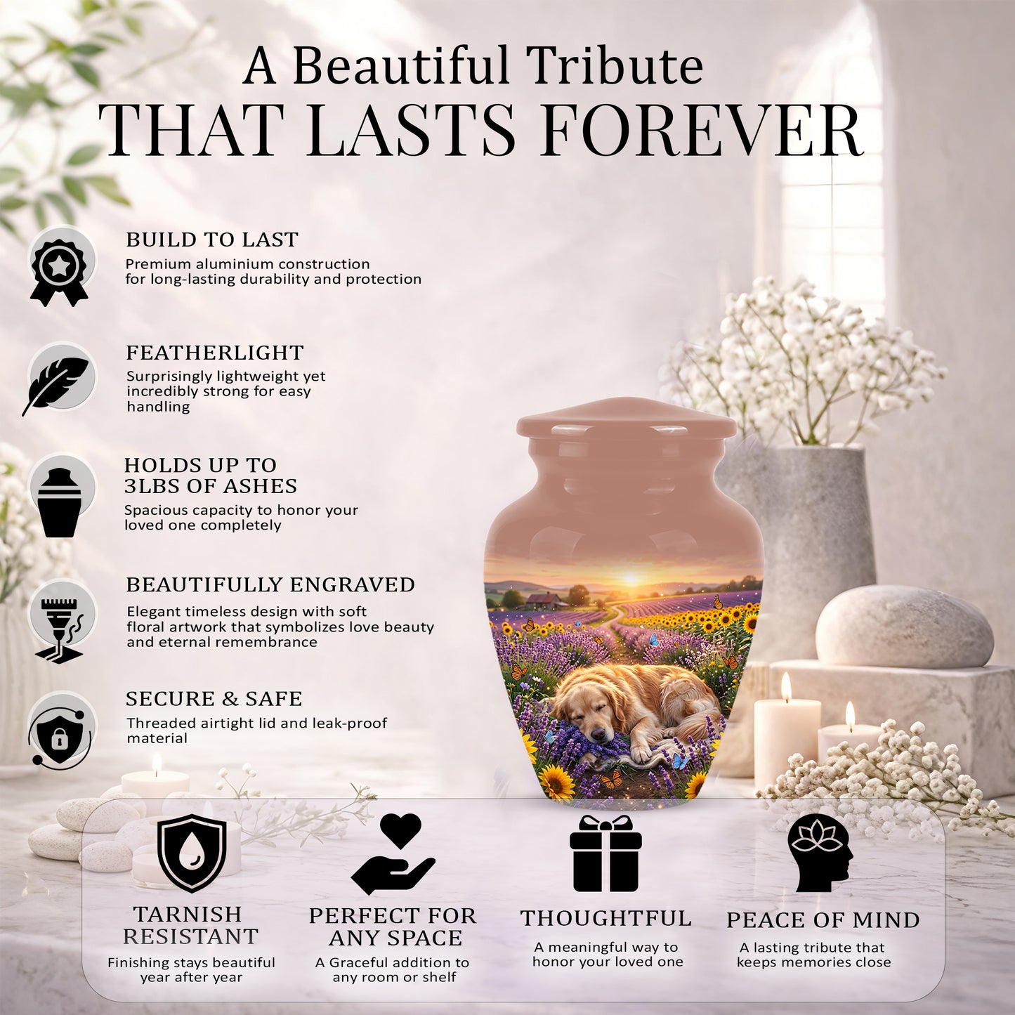 Golden Retriever Gog Memorial Urn - Personalized Pet Urns For Ashes
