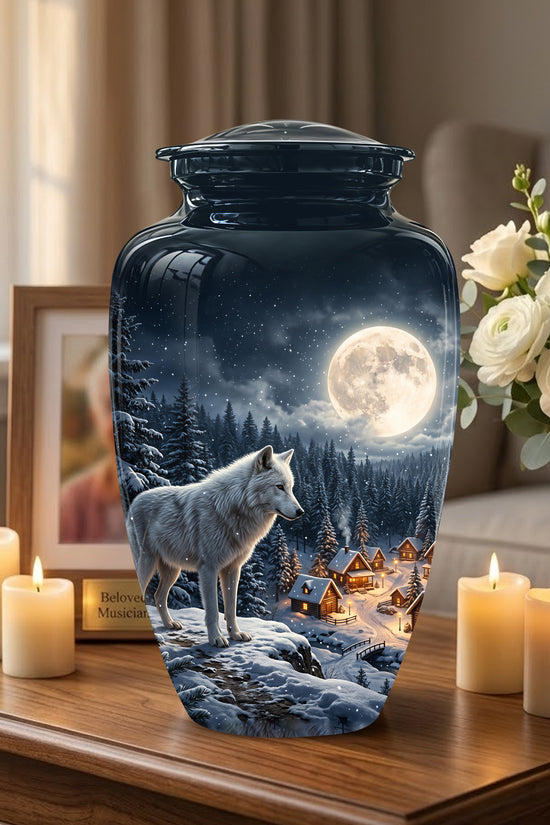 Moonlit Wolf Urn for Ashes - Custom Memorial Urn For Human Ashes