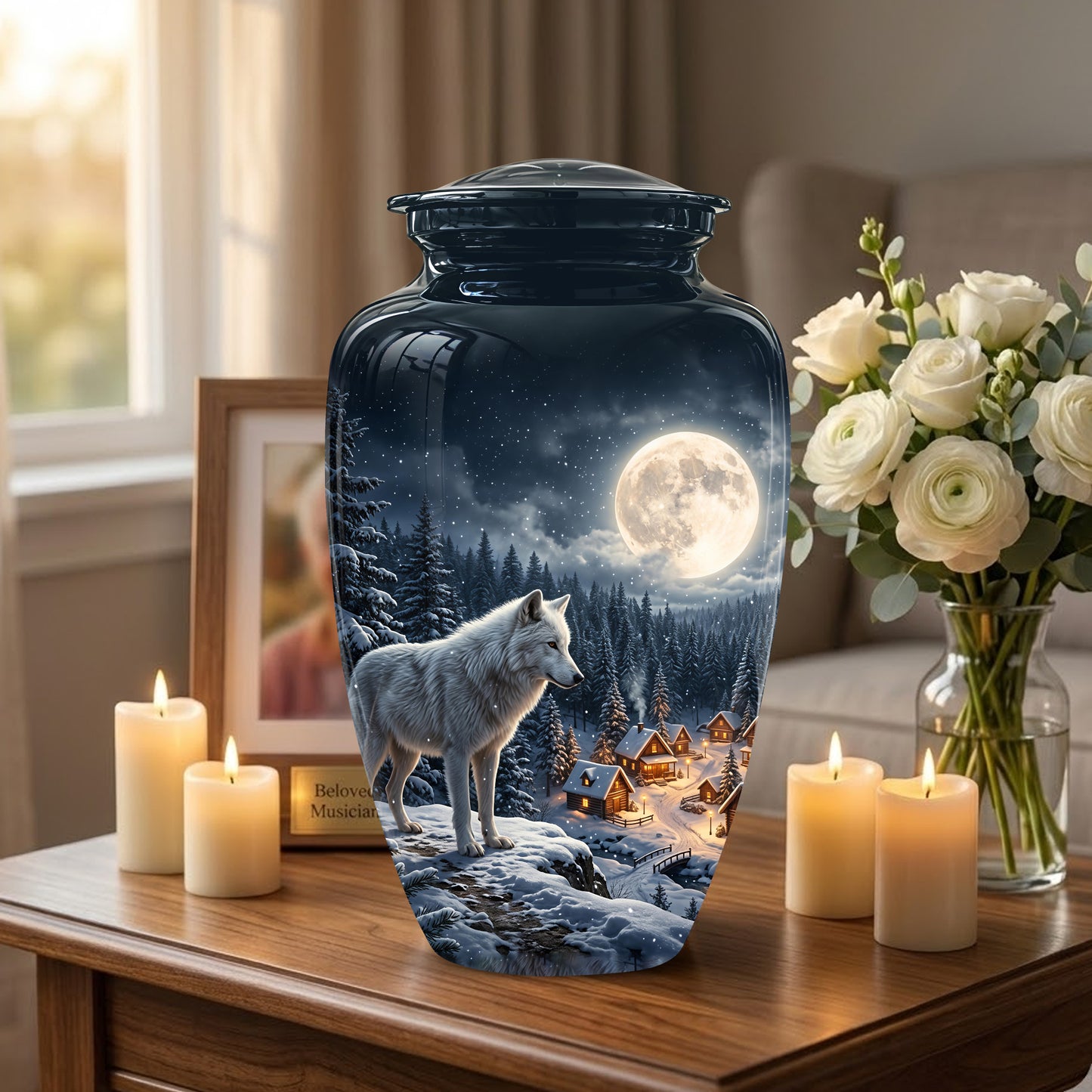 Moonlit Wolf Urn for Ashes - Custom Memorial Urn For Human Ashes
