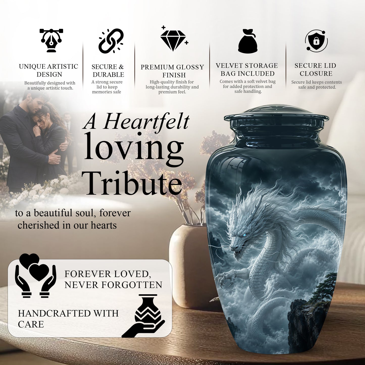 Dragon Cremation Urn = Custom Artistic Adult Memorial Urns For Ashes