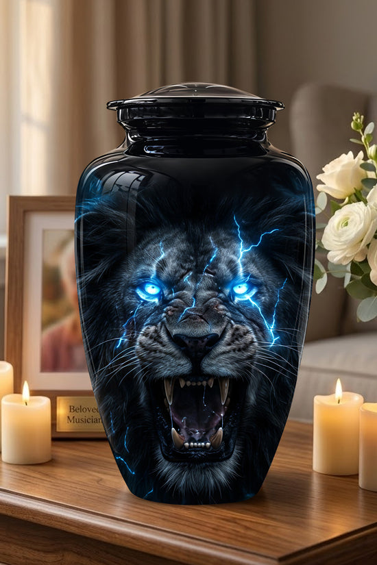 Black Lion Memorial Urns - Custom Handmade Burial Urns For Human Ashes