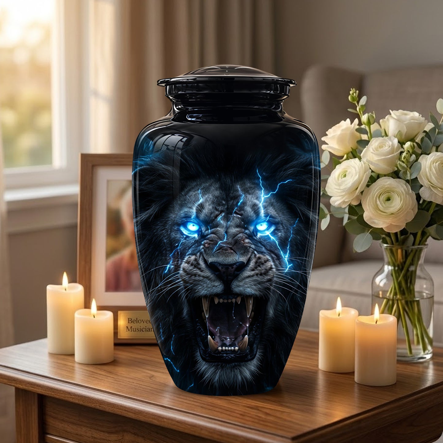 Black Lion Memorial Urns - Custom Handmade Burial Urns For Human Ashes