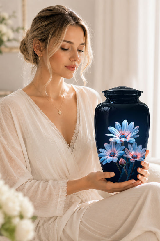 Blue Flower Memorial  Urn - Beautifully Crafted Urns To Tribute Ashes