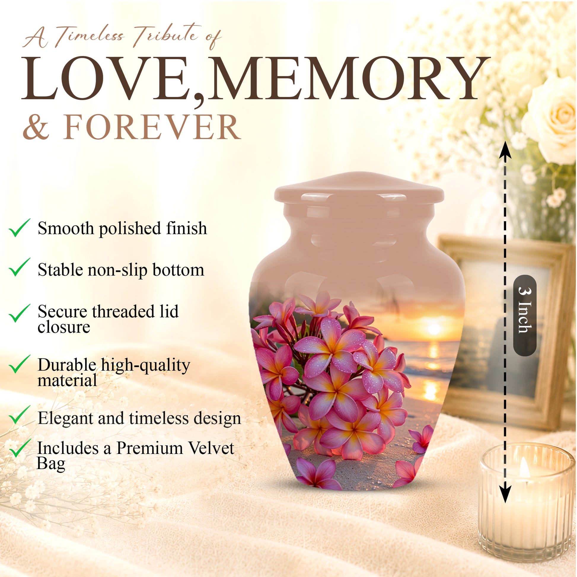 Personalized Flower Cremation Urn - Premium Adult Memorial Urn On Sale