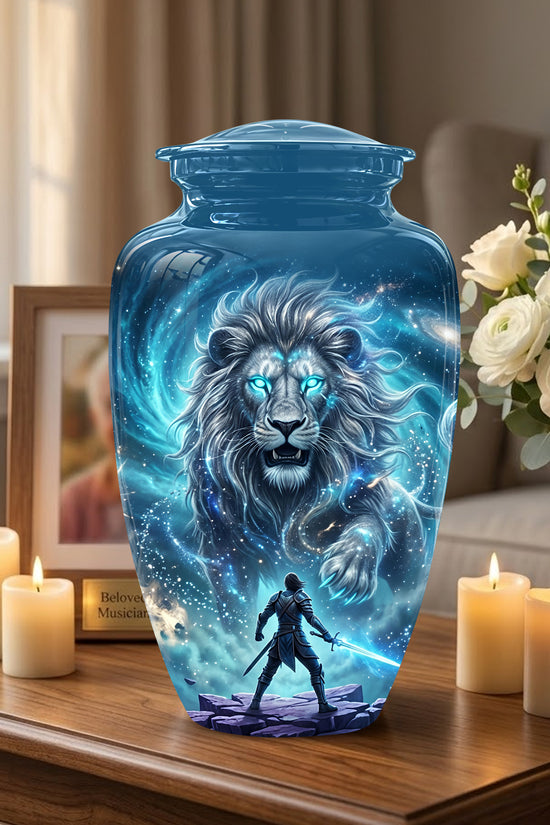 Celestial Cosmic Lion Cremation Urn - Lion Adult Male Memorial Tribute Urn