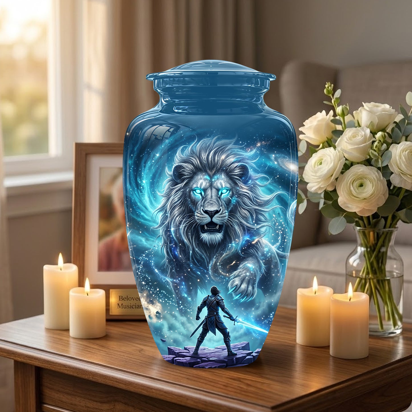 Celestial Cosmic Lion Cremation Urn - Lion Adult Male Memorial Tribute Urn