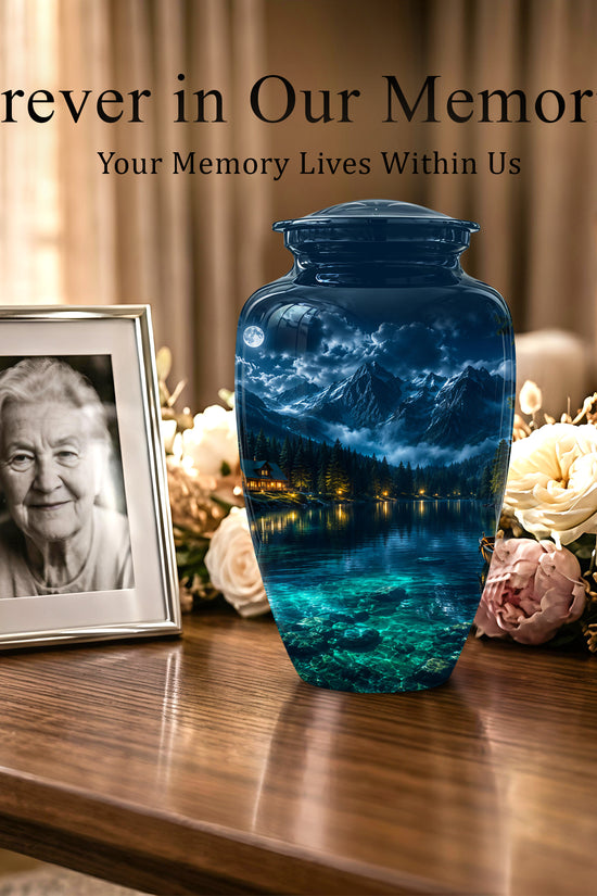 Mountain Lake Cremation Urn - Night Landscape Urns For Human Ashes