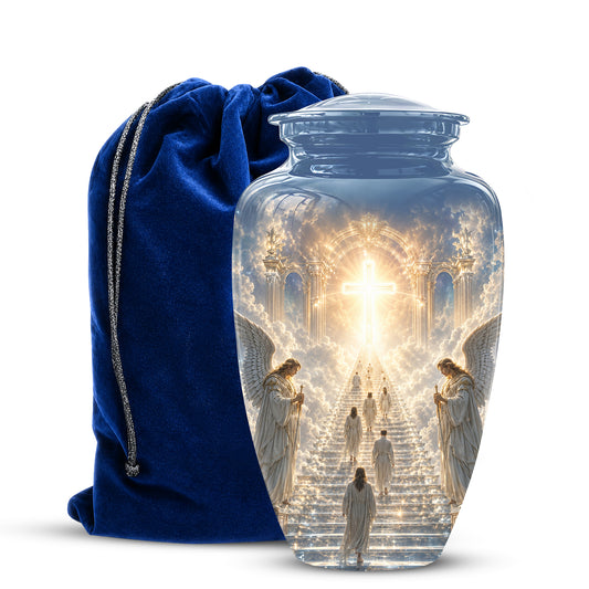 Heaven’s Gate Cross Cremation Urn – Angel Memorial Urn For Human Ashes