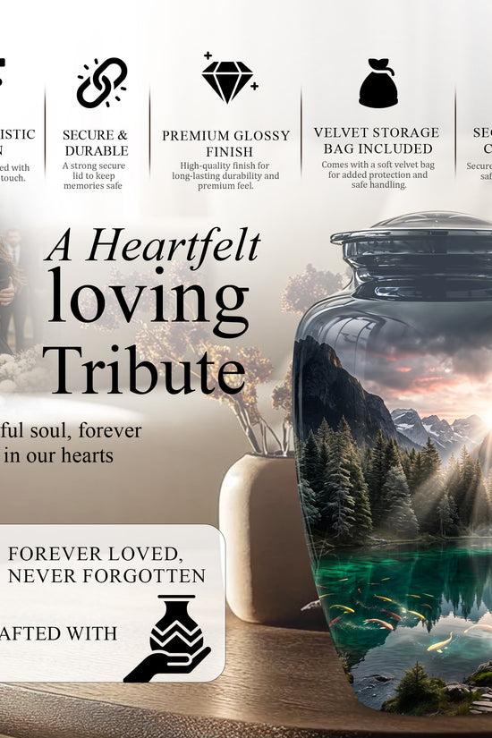 Mountain Lake Cremation Urn - Elegant Nature Urns For Human Ashes