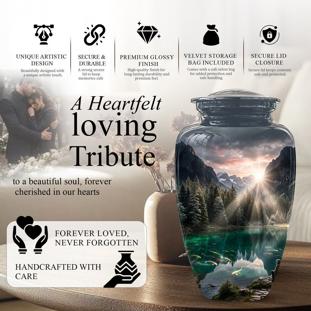 Mountain Lake Cremation Urn - Elegant Nature Urns For Human Ashes
