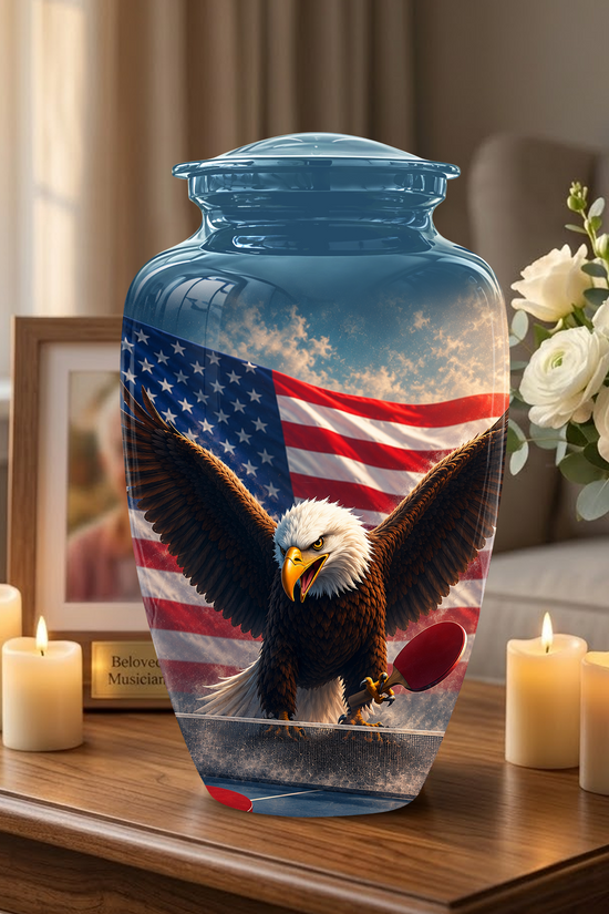 Flying Eagle With American Flag Urn - Patriotic Funeral Memorial Urns