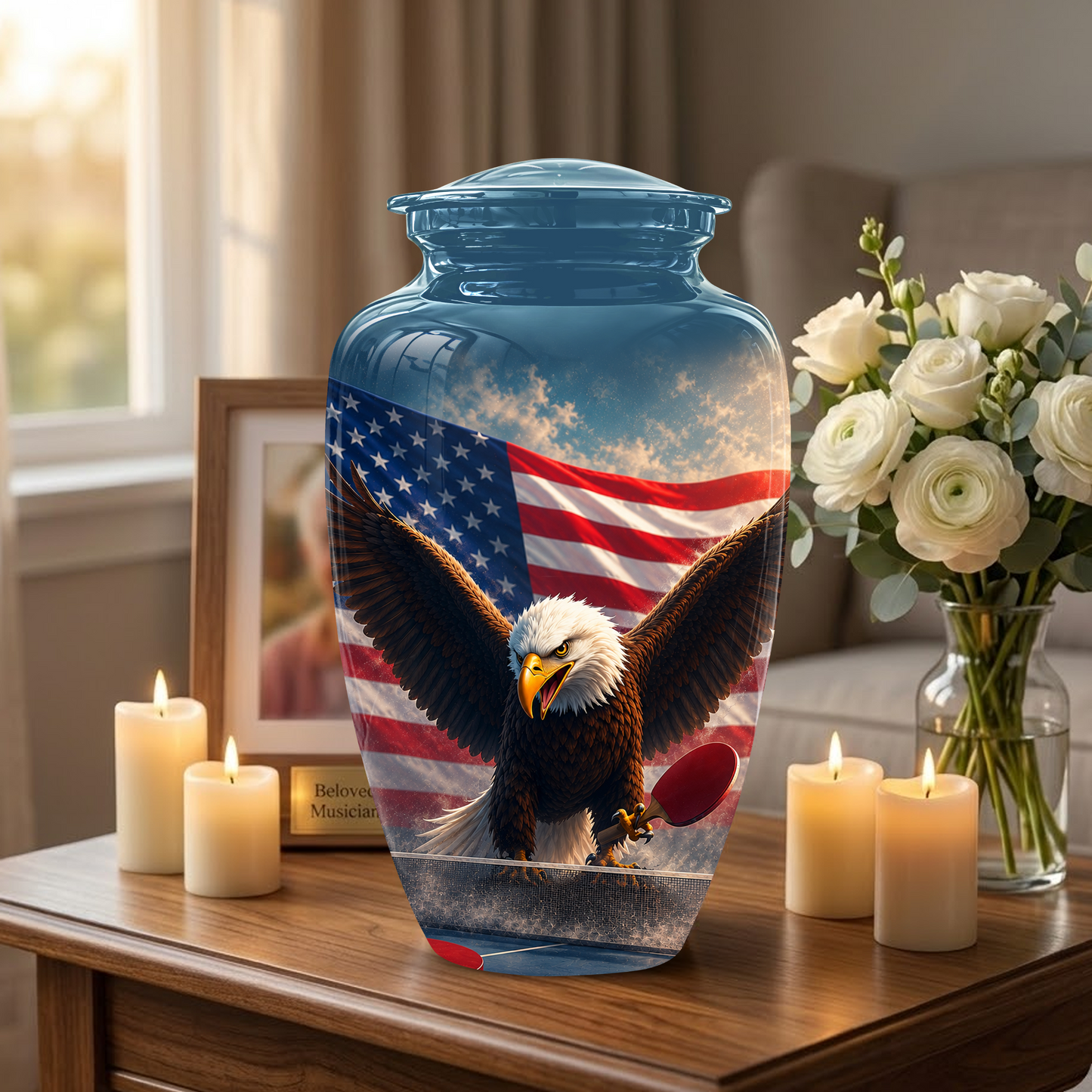 Flying Eagle With American Flag Urn - Patriotic Funeral Memorial Urns