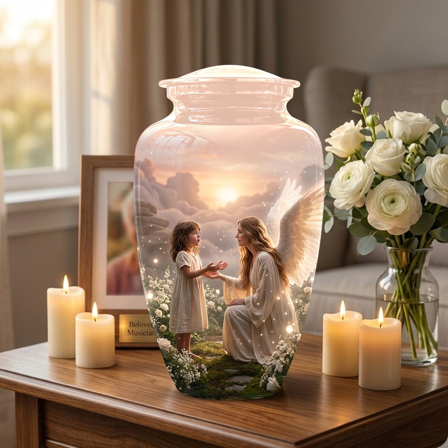 Angel Mom With Girl Child - Beautiful Artistic Custom Urns For Mom Ashes