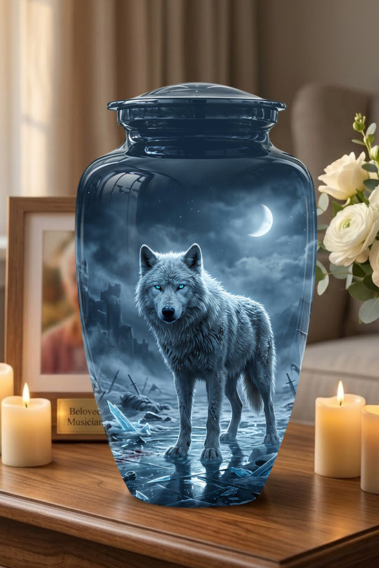 Moonlight White Wolf Urn for Human Ashes - Urns For Men & Women Ashes