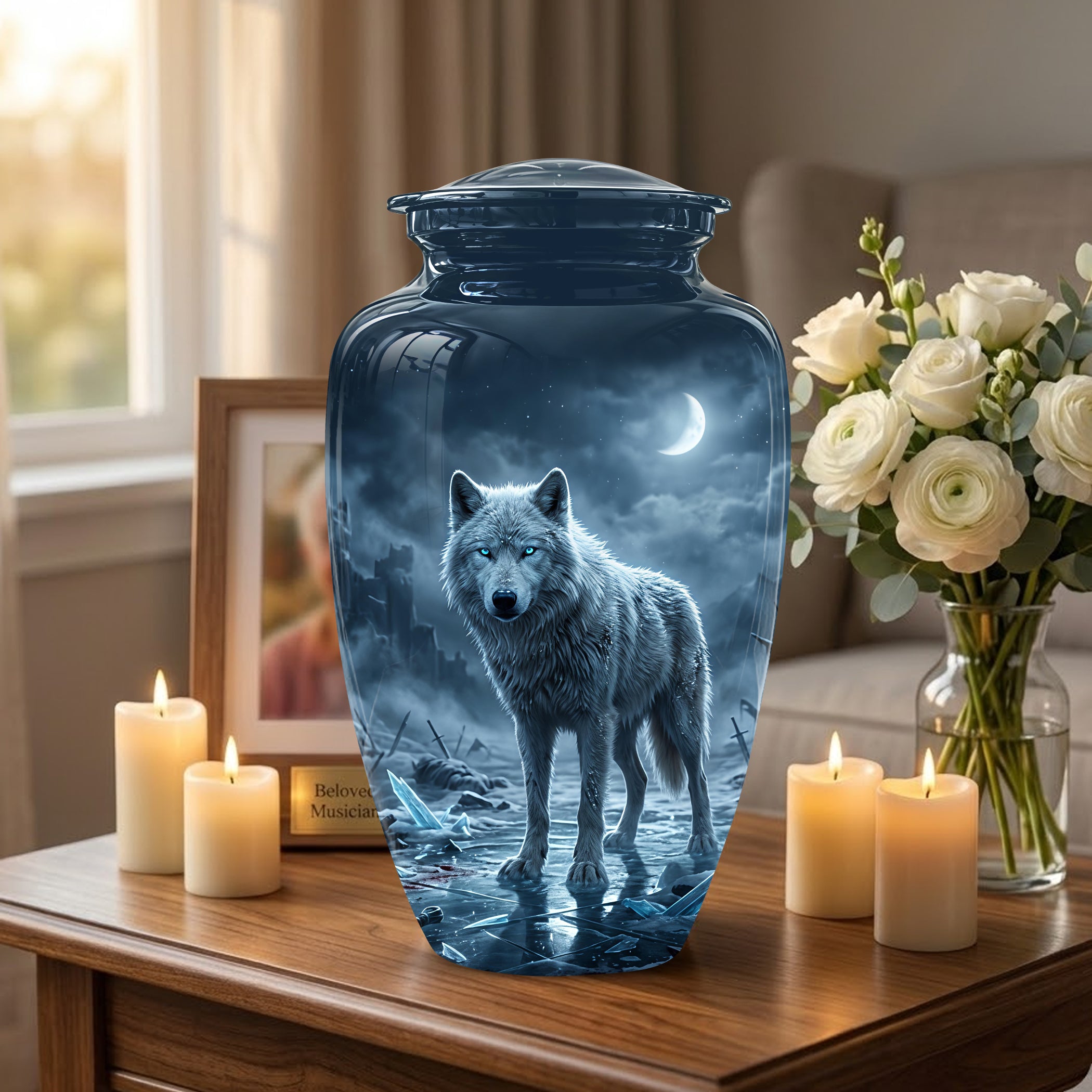 Moonlight White Wolf Urn for Human Ashes - Urns For Men & Women Ashes