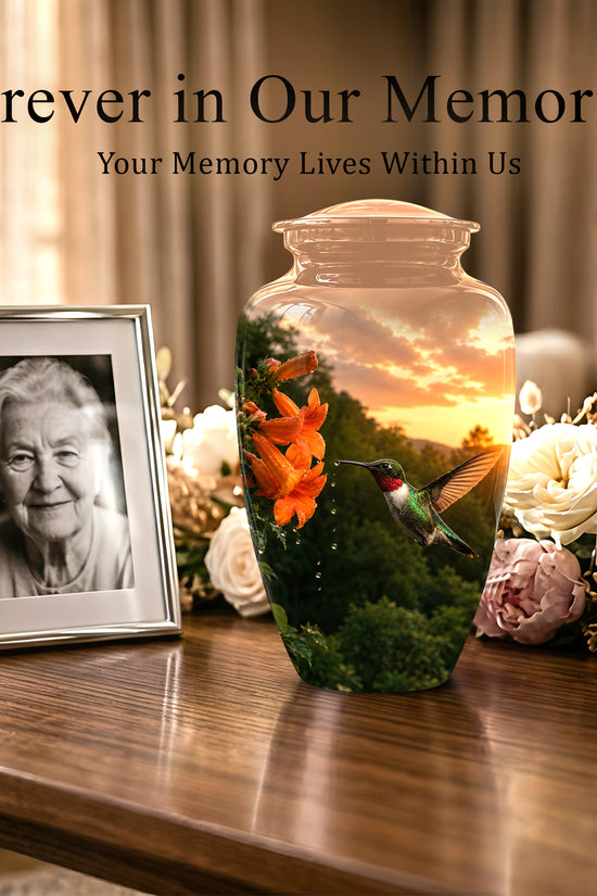 Hummingbird Memorial Urn - Custom Sunset Scenic Urns For Human Ashes