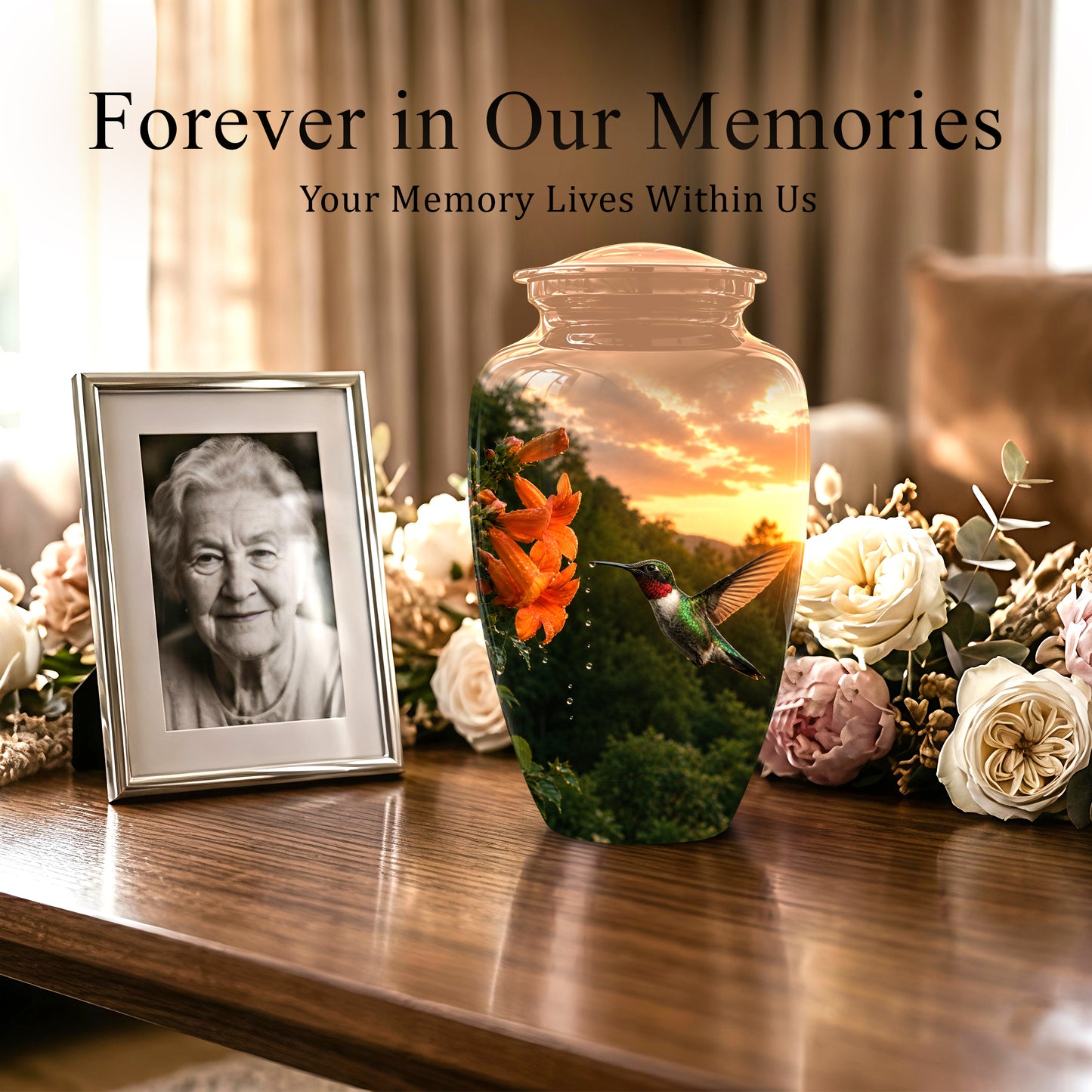Hummingbird Memorial Urn - Custom Sunset Scenic Urns For Human Ashes