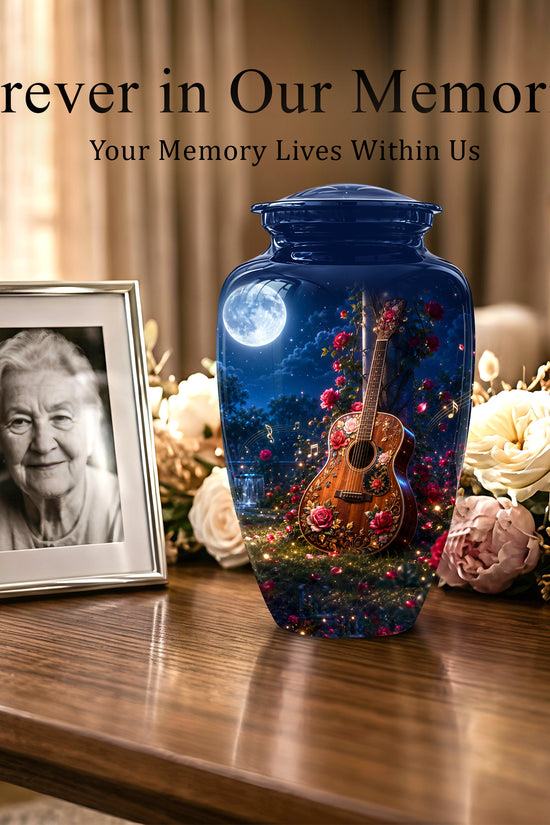Starry Guitar Memorial Urn - Artistic Funeral Urns For Musicians Ashes