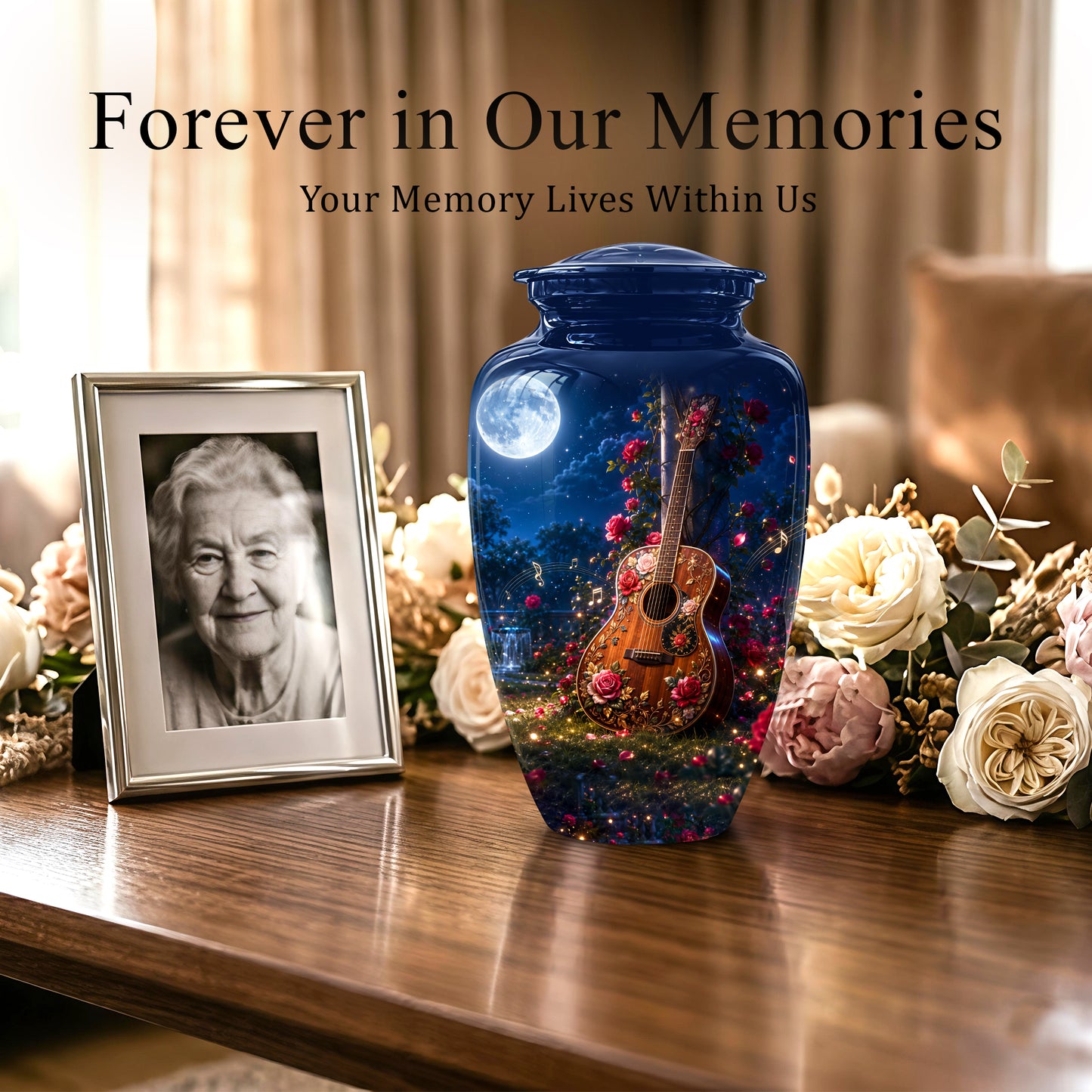 Starry Guitar Memorial Urn - Artistic Funeral Urns For Musicians Ashes