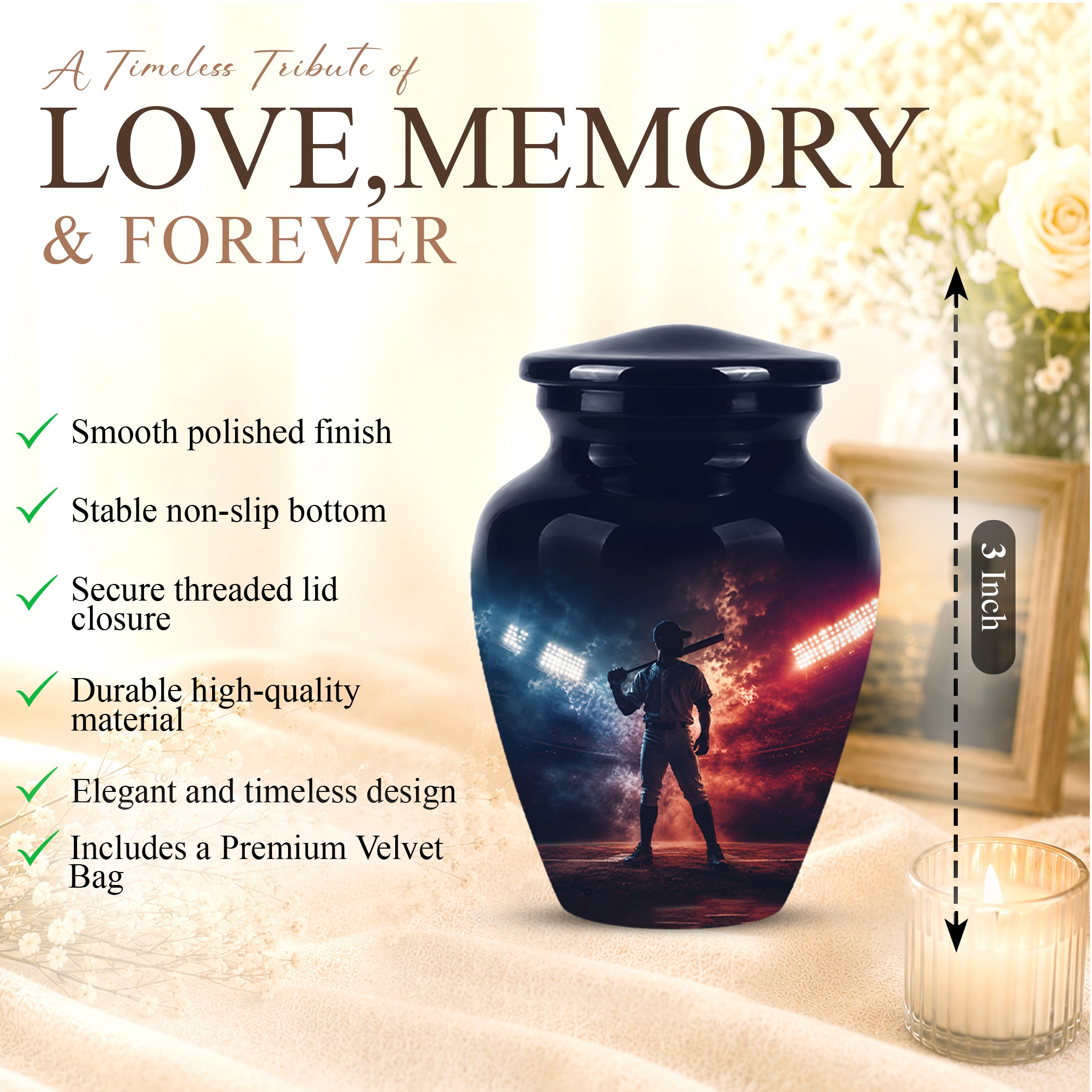Personalized Baseball Player Cremation Urn - Handcrafted Memorial Urns For Ashes