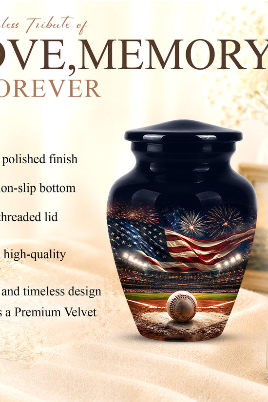 Personalized Baseball Urn with American Flag – Patriotic Urn for Human Ashes