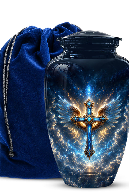 Celestial Jesus Cross Urn - Artistic Handcrafted Urns For Men & Women